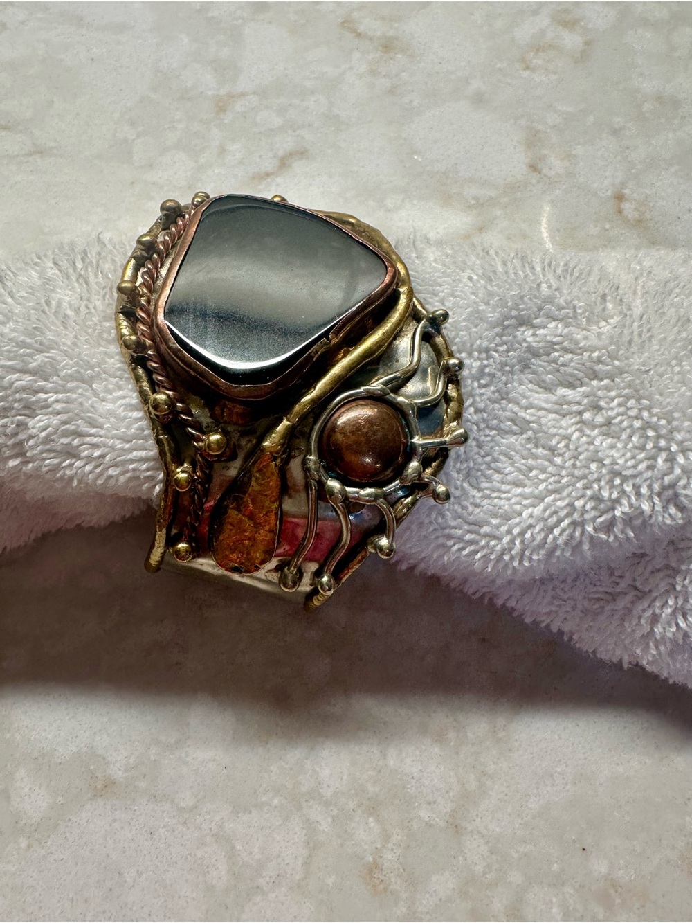 Artisan Mixed-Metal Statement Bracelet in Black and Copper